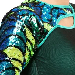 Simply the Best Mesh Sequin Keyhole Long Sleeve Leotard