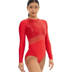 Sweetheart Sequin Mesh Panel Leotard