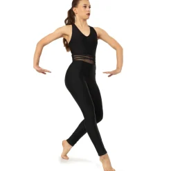 V-Neck Criss Cross Mesh Panel Tank Unitard