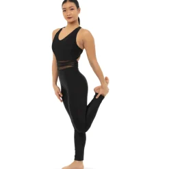 V-Neck Criss Cross Mesh Panel Tank Unitard