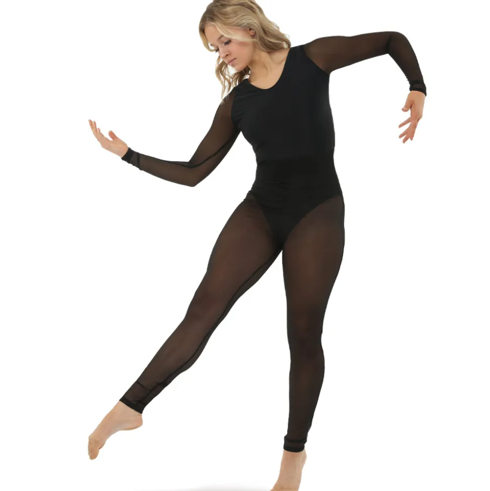 V-Neck Mesh Keyhole Long Sleeve Unitard