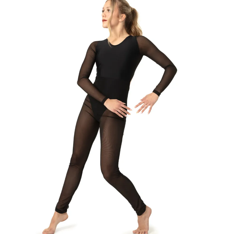 V-Neck Mesh Keyhole Long Sleeve Unitard