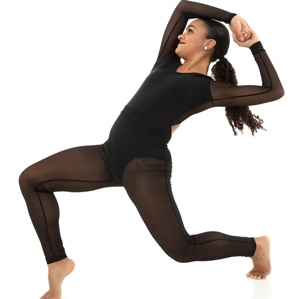 V-Neck Mesh Keyhole Long Sleeve Unitard