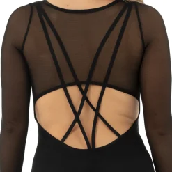 V-Neck Mesh Keyhole Long Sleeve Unitard