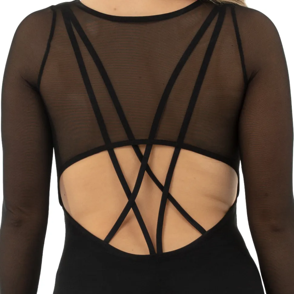 V-Neck Mesh Keyhole Long Sleeve Unitard