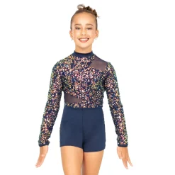 Youth Alexandra Iridescent Sequin Mesh Long Sleeve Biketard