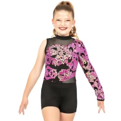 Youth Asymmetrical Floral Sequin Biketard