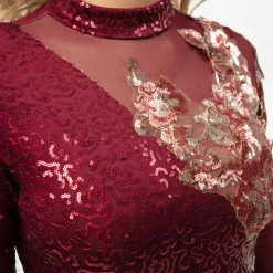 Youth Asymmetrical Sequin Applique Long Sleeve Leotard