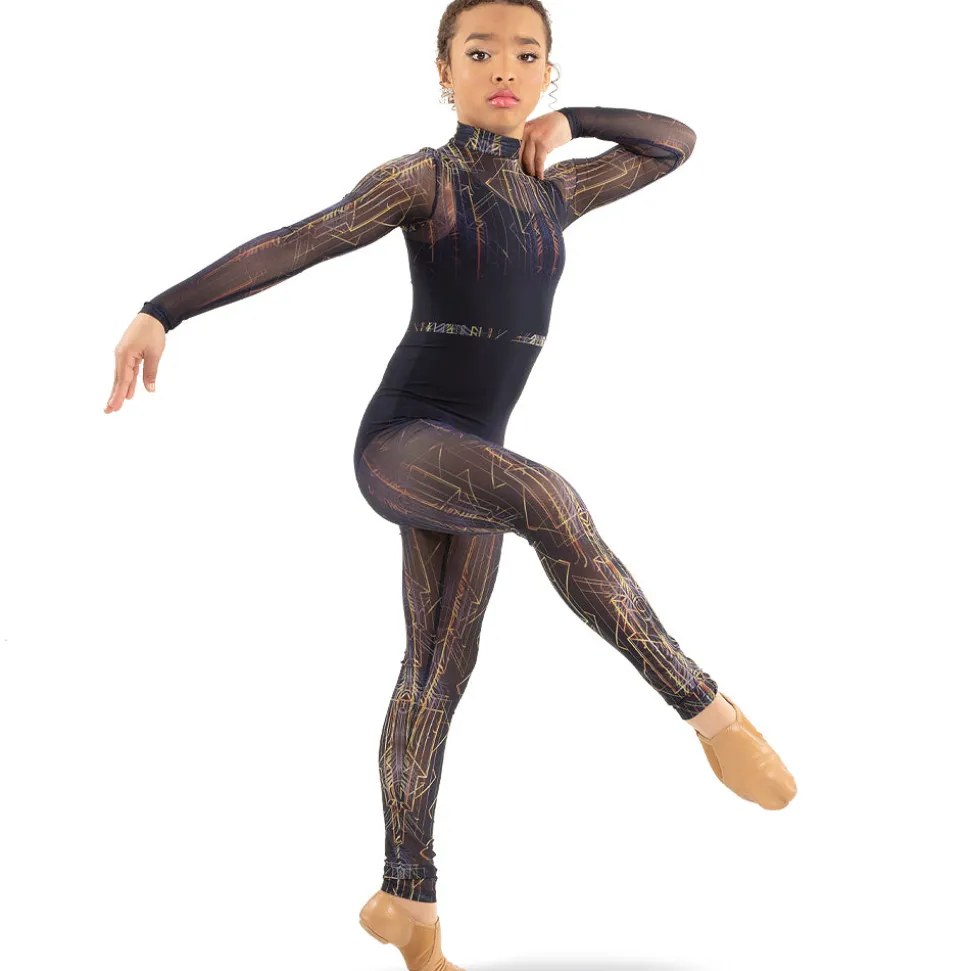 Youth Deco Vertical Lines Mesh Unitard
