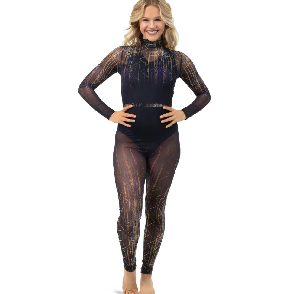 Youth Deco Vertical Lines Mesh Unitard