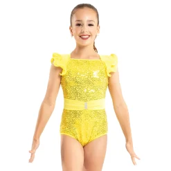 Youth Fancy Ruffle Sleeve Sequin Leotard