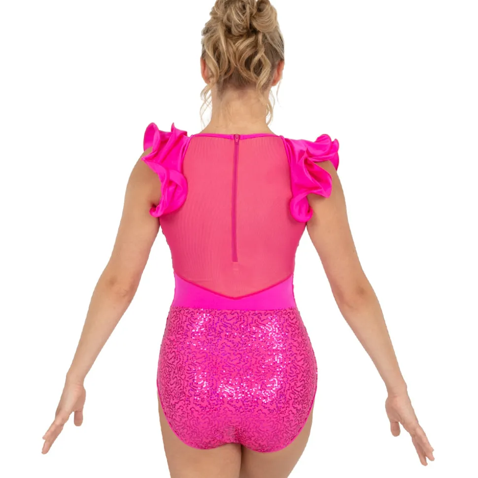 Youth Fancy Ruffle Sleeve Sequin Leotard