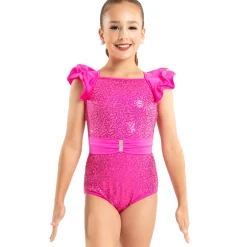 Youth Fancy Ruffle Sleeve Sequin Leotard