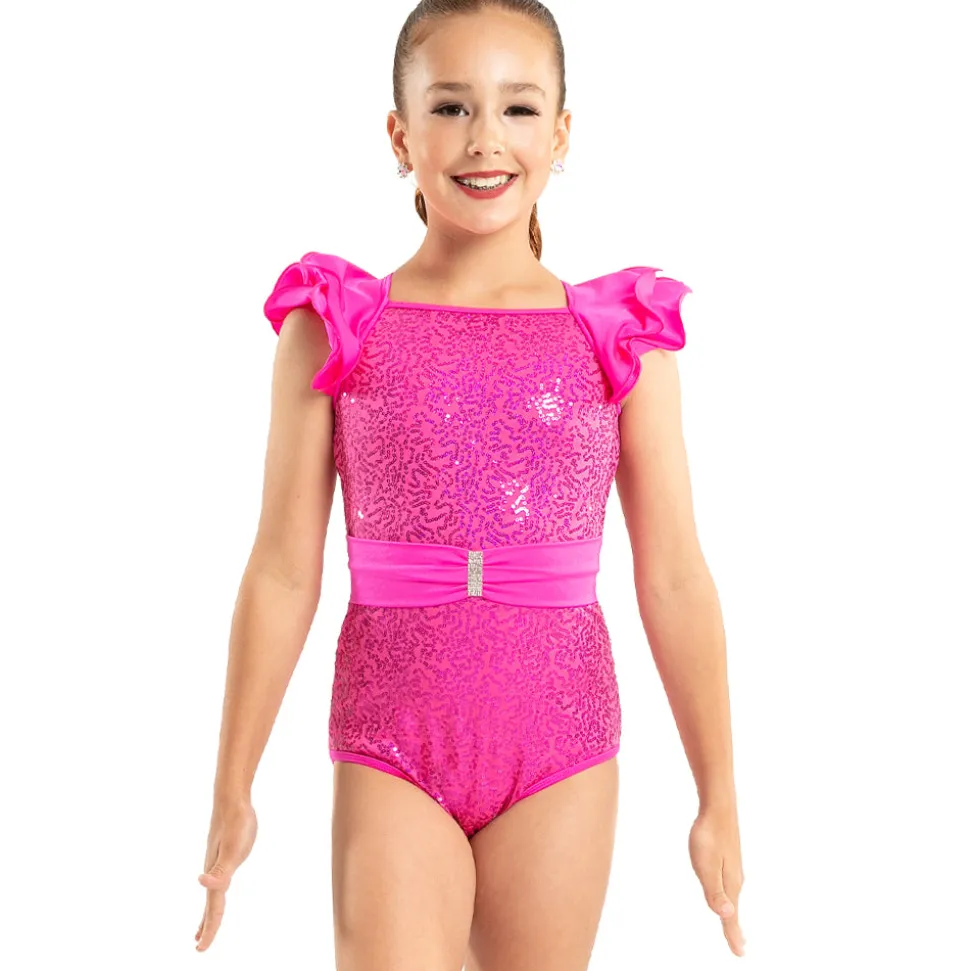 Youth Fancy Ruffle Sleeve Sequin Leotard