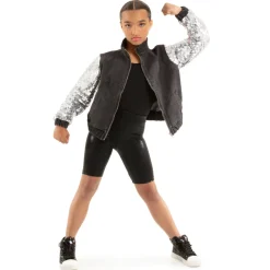 Youth Full Zip Denim and Sequin Jacket - Black