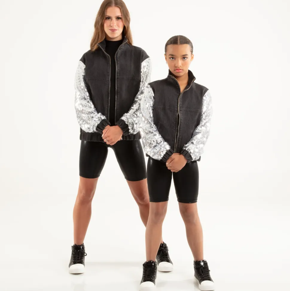 Youth Full Zip Denim and Sequin Jacket - Black