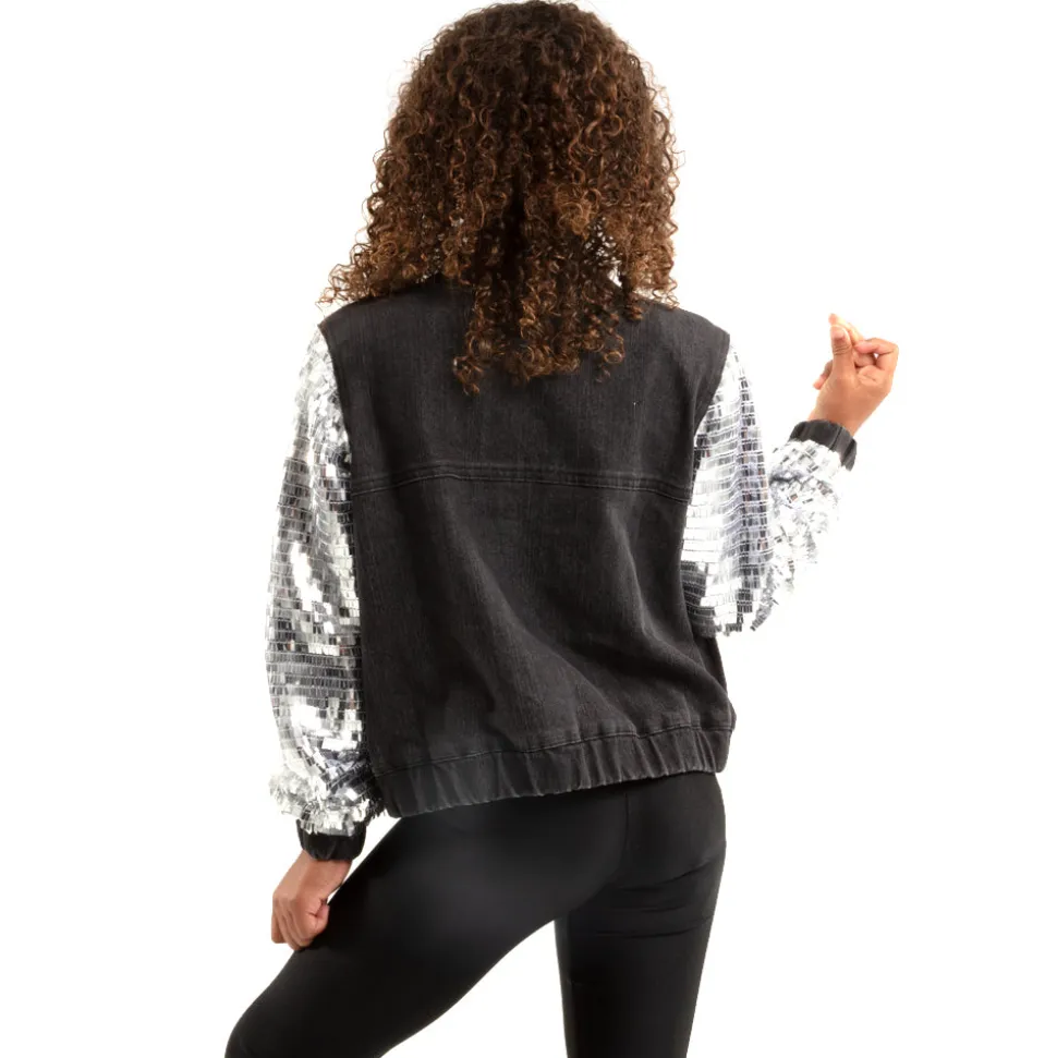 Youth Full Zip Denim and Sequin Jacket - Black