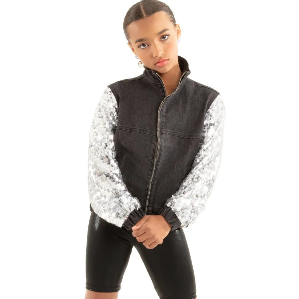 Youth Full Zip Denim and Sequin Jacket - Black
