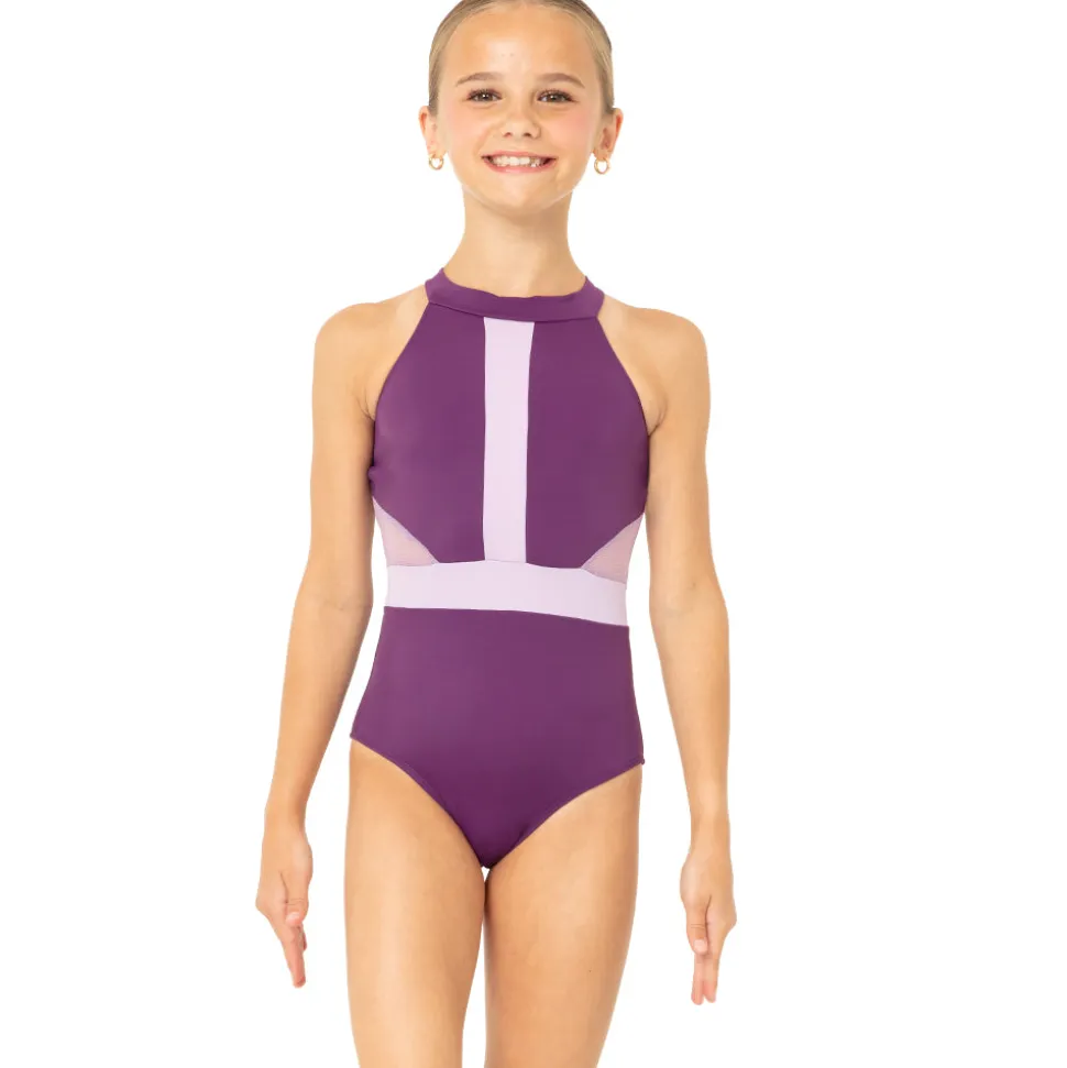 Youth Halter Cut Out Mesh Open Back Leotard