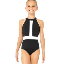 Youth Halter Cut Out Mesh Open Back Leotard