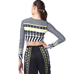 Youth Houndstooth Long Sleeve Crop Top