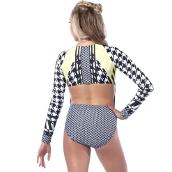Youth Houndstooth Zipper Front Long Sleeve Leotard