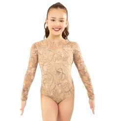 Youth Long Sleeve Floral Flocked Mesh Leotard