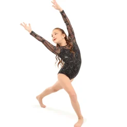 Youth Long Sleeve Floral Flocked Mesh Leotard