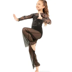 Youth Long Sleeve Floral Flocked Mesh Leotard