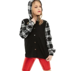 Youth Long Sleeve Hooded Plaid Shirt