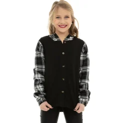 Youth Long Sleeve Hooded Plaid Shirt