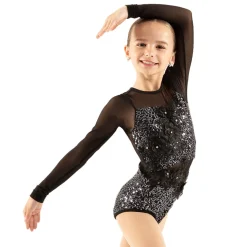 Youth Long Sleeve Mesh Applique Sequin Leotard