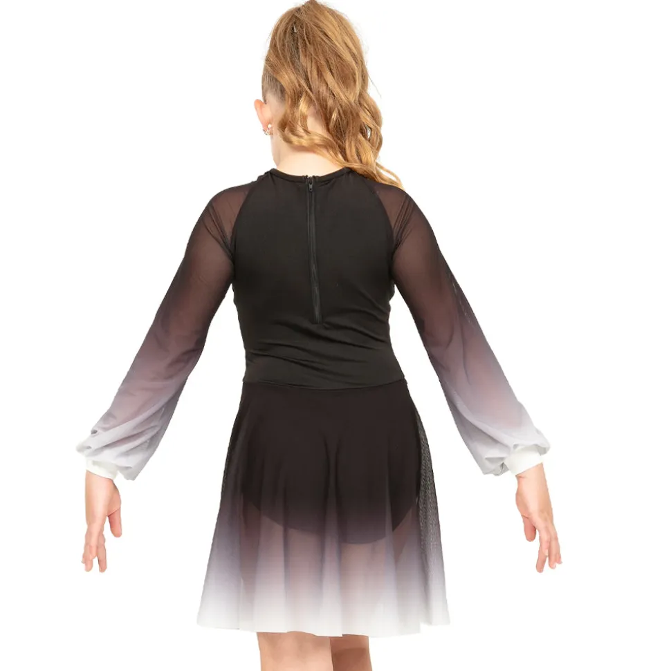 Youth Long Sleeve Midi Ombre Gathered Panel Lyrical Dress