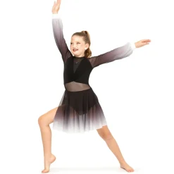 Youth Long Sleeve Midi Ombre Gathered Panel Lyrical Dress