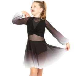 Youth Long Sleeve Midi Ombre Gathered Panel Lyrical Dress