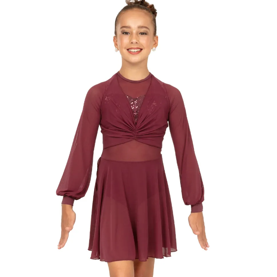 Youth Long Sleeve Midi Sequin Gathered Panel Dress