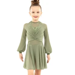 Youth Long Sleeve Midi Sequin Gathered Panel Dress