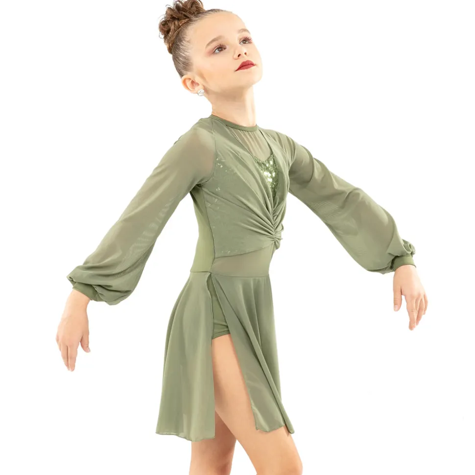 Youth Long Sleeve Midi Sequin Gathered Panel Dress