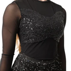 Youth Long Sleeve Sequin Mesh Fringe Leotard