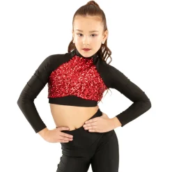 Youth Long Sleeve Sequin Performance Crop Top