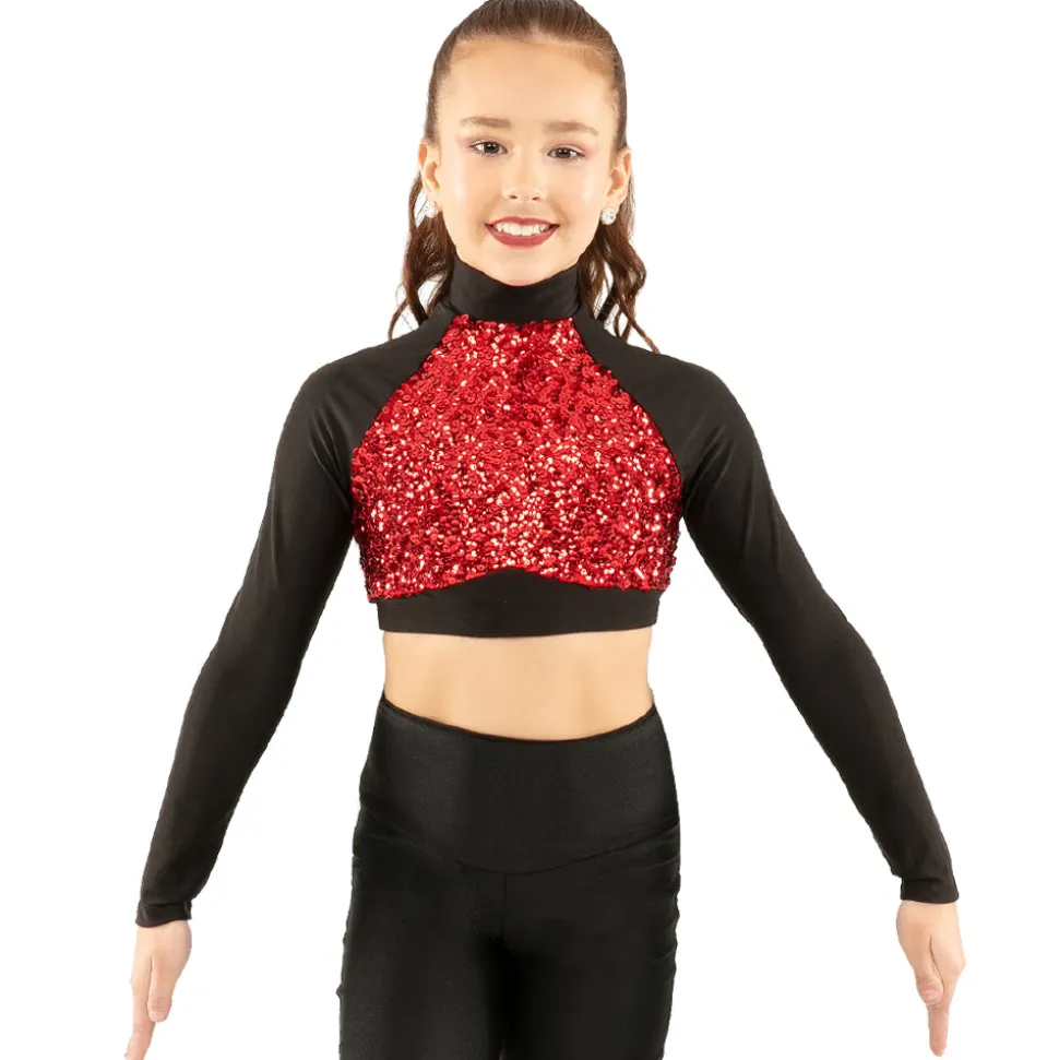 Youth Long Sleeve Sequin Performance Crop Top