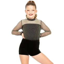 Youth Rhinestone Mesh Velvet Biketard