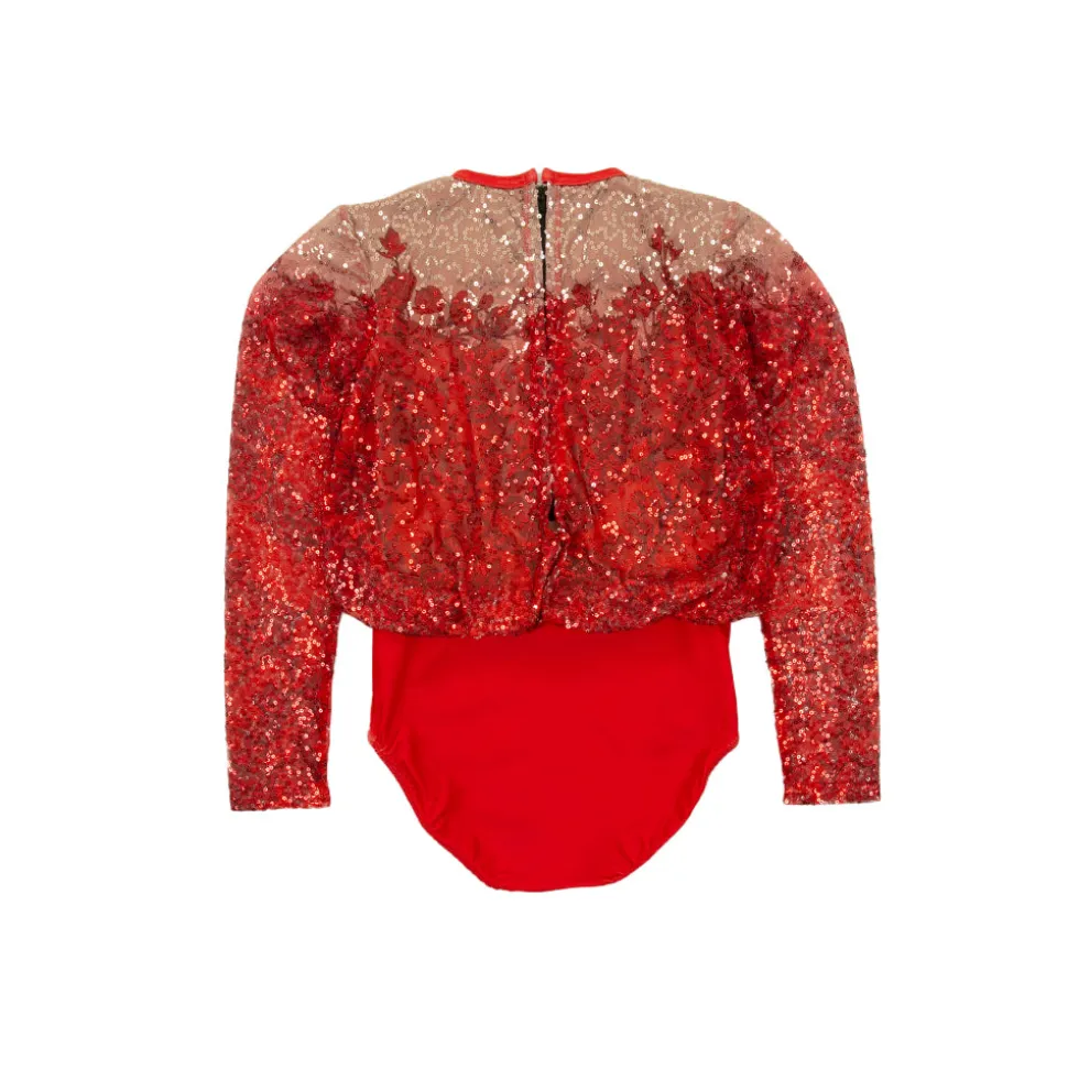Youth Sequin Billowed Long Sleeve Floral Leotard