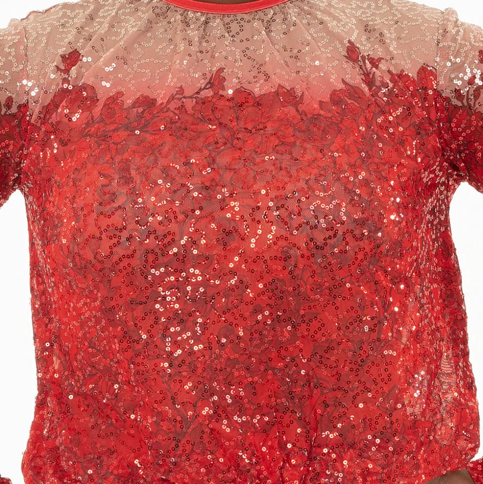 Youth Sequin Billowed Long Sleeve Floral Leotard