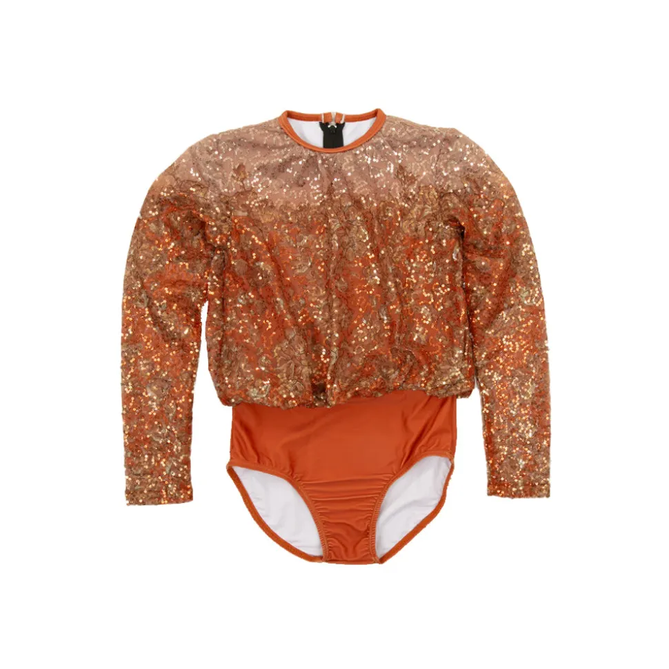 Youth Sequin Billowed Long Sleeve Floral Leotard