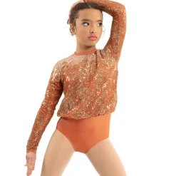 Youth Sequin Billowed Long Sleeve Floral Leotard