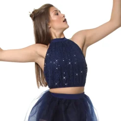 Youth Sequin Lace Halter Crop Top