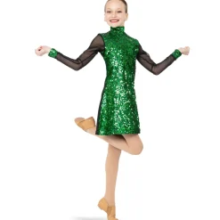 Youth Sequin Long Mesh Sleeve Tunic Dress