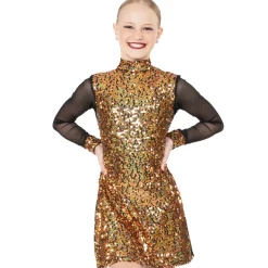 Youth Sequin Long Mesh Sleeve Tunic Dress