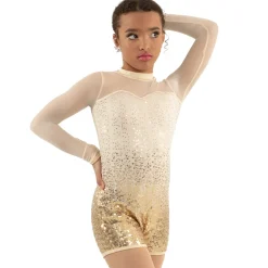 Youth Sequin Ombre Waterfall Long Sleeve Biketard